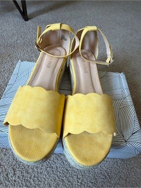 Chase + Chloe Yellow Scalloped Espadrille Sandals